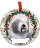 Old English Sheepdog Dog Wreath Ornament Personalizable Christmas Holiday - $19.49 CAD