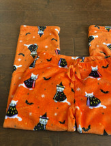 Daydream womens Halloween Cat Bats Print Plush Pajama Pants New L Orange - £22.81 GBP