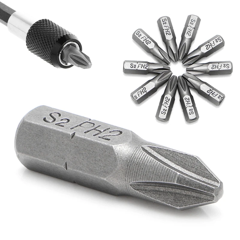 10 Pcs S2 Steel Screwdriver Bits 25mm Hex Shank Torque PH2 Antislip Magn... - $39.35