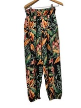 Emery Rose Tropical Print Pants Pull On Tapered Stretch Light weight LARGE - $17.81