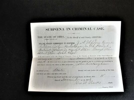 Paper to Sheriff, November 11, 1876, Subpoena in Criminal Case  Document... - £15.13 GBP