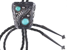 Large c1950&#39;s Navajo Silver and turquoise bolo tie - $277.20