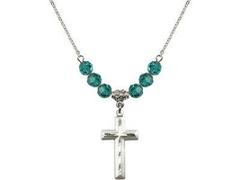 Emerald Cross Necklace,  May Birthstone, Sterling Silver, 18 Inch Chain - £45.60 GBP