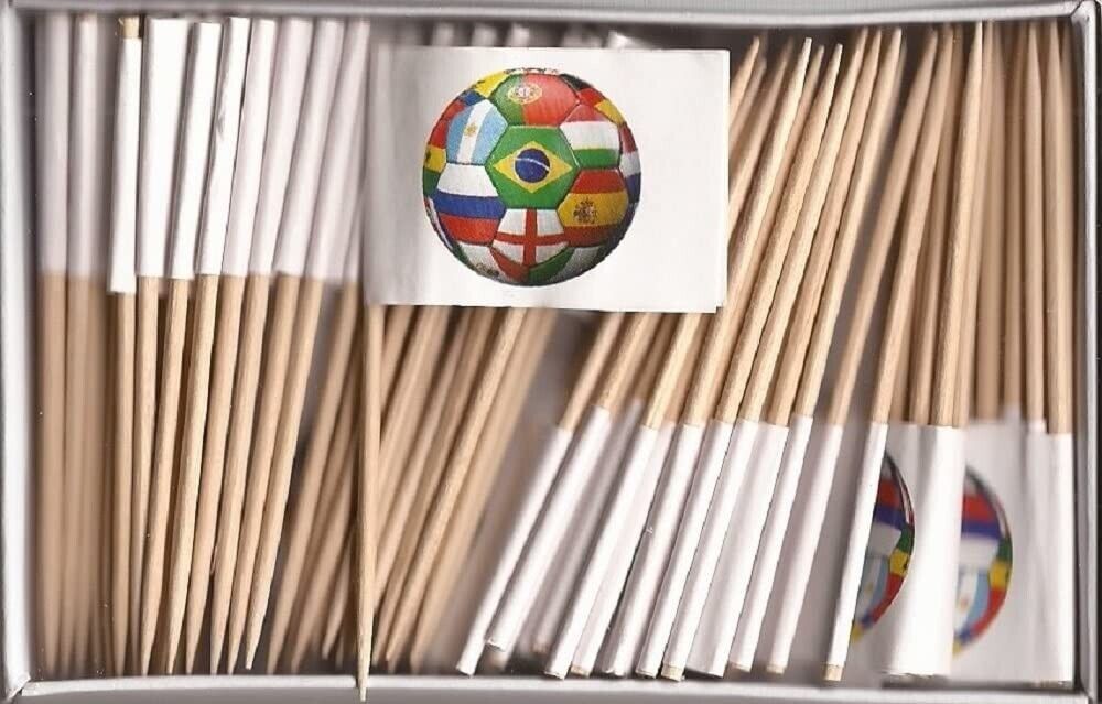 100 Soccer Ball Toothpick Flags, 100 Small Mini Soccer Ball Flag Cupcake... - $7.90