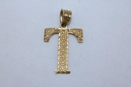 Fine 10K Yellow Gold Filigree Letter T Initial Pendant Charm - $60.43