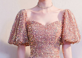 BLUSH PINK Sequin Midi Dress Women Plus Size Wedding Party Sequin Dress image 8