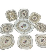 9 Piece Queen Anne Union Made 22k Gold 8 Square Dessert Plate and Cake P... - $59.95