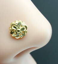 Floral Real Gold Nose stud Solid 14K gold Piercing Push pin nose stud - £30.36 GBP