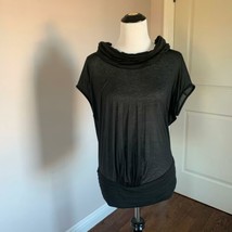 Pre-owned YIGAL AZROUEL Black Sheer Short Sleeve Cowl Neck Blouson Top SZ 8 - £39.23 GBP