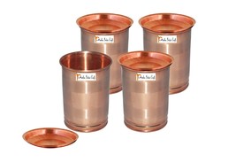 Set of 4 - Prisha India Craft ® Copper Tumbler with Lid Volume: 250 ML / 8.4535  - £42.34 GBP