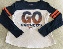 Denver Broncos Football Girls Blue White Orange Sequins Long Sleeve Shir... - £13.70 GBP