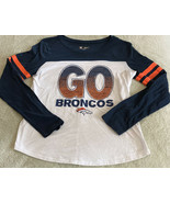 Denver Broncos Football Girls Blue White Orange Sequins Long Sleeve Shir... - $23.50 CAD