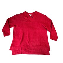 Ava &amp; Viv Sweater Womens 1X Magenta Red Fuzzy Soft Comfy Pullover V-Neck - $24.99