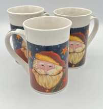 Royal Norfolk Christmas Coffee Mugs Stars Snowflakes Santa Claus Set Of 3 Cups - $13.83