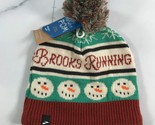 Brooks Running Beanie Merry Pom Pom Unisex Green Knit Hat Snowmen - £20.25 GBP