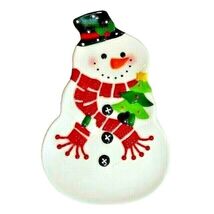 Snowman Spoon Rest Kitchen Ceramic Stovetop Utensil Holder Trinket Tray ... - $26.58 CAD