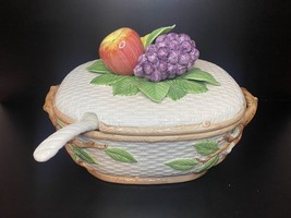 Fitz and Floyd FRUIT FAIR 3.5 QT Soup Tureen with Ladle and Original Box 1990 - £39.53 GBP