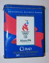 Metal tin box Atlanta 1996 Olympic games souvenir Curad adhesive bandages - £14.37 GBP