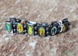 Hematite Stretch Bracelet w/Christian Religious Paintings on Individual ... - $34.00