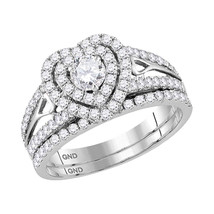 14kt White Gold Round Diamond Heart Bridal Wedding Engagement Ring Set 1-1/5 Ctw - £1,438.04 GBP