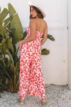 Pink Floral Print Twisted Bandeau Keyhole Pleated Wide Leg Jumpsuit - $18.22