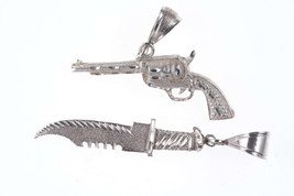 Retro Tough Guy Sterling Pendants Knife and Pistol - $77.96