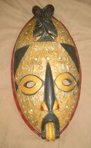 AFRICA Ghana Tribal Native Mask Hand Carved Wood  - Tin Overlays - Snake... - $56.97
