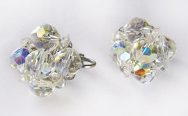 Vintage Mid Century MCM Aurora Borealis Clip On Earrings - £7.90 GBP