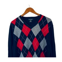 Banana Republic Cotton Cashmere Pullover V-Neck Sweater Argyle Red Blue ... - $19.79