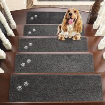 Soft Polyester Stair Treads with Dog Paws Pattern - 28x9 in Washable Sur... - $209.83