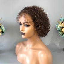 brown short curly pixie cut human hair lace front wig/brown curly pixie wig - £176.34 GBP
