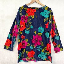 VTG Carole Little Sport Velour Tunic Top Womens Large Floral Dark Cottag... - $26.09