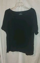 Womens Talbots Plus 2X Black Shirt Tied Collar Tee Pima Cotton 100% - £7.47 GBP