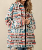 Blue B frayed aztec western shacket size L - $508.07 MXN
