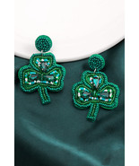 Blackish Green St Patrick Shamrock Rice Beaded Stud Earrings - $8.33 CAD