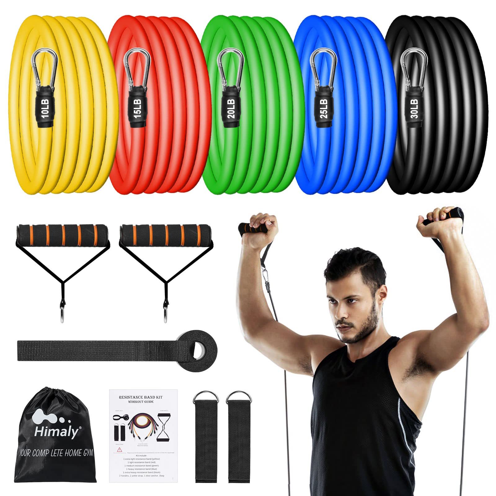 Resistance Bands Set (12pcs), Workout Bands with Handles, Door Anchor, Ankle St