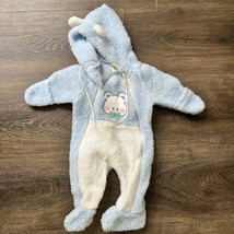 Vintage Healthtex Baby 0-6 M Fuzzy Winter Hooded Teddy Bear Suit Blue One Piece - £11.67 GBP