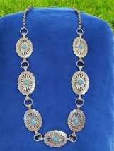 Southwestern Faux Turquoise Silver-Tone Necklace Adjustable 44 Inch Chain - $35.99