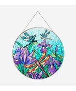 Dragonfly Suncatcher 11.7&quot; Diameter Stained Glass Design with Metal Chain - $53.79 CAD