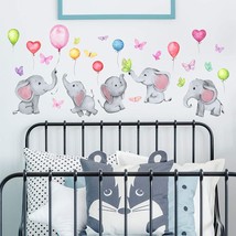 Cute Elephant Love Hearts and Stars Wall Stickers, Removable Peel and Stick Cart - £19.16 GBP
