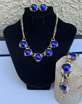 Vintage Lapis Lazuli Parure Necklace Earring Bracelet Set - £74.72 GBP