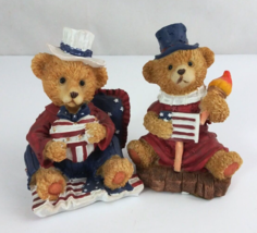 Vtg Set Of 2 Greenbriar Patriotic 4th Of July Sitting Teddy Bear 4&quot; Figu... - $19.39