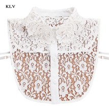 Weater round neck fake false collar detachable sheer embroidered floral lace solid half thumb200