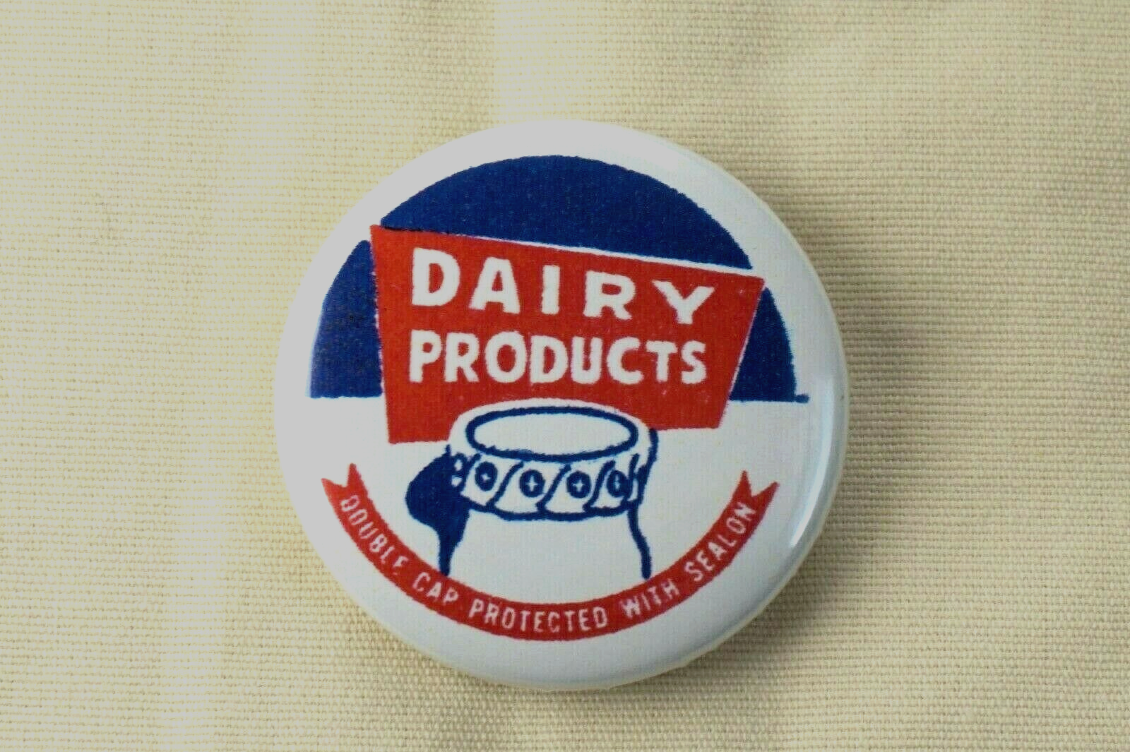 New Vintage Milk Dairy Products Double Cap Mini Metal Tin Badge Pin 1.25&quot; - $4.90