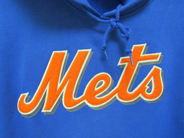 MLB New York Mets Hooded Pullover Blue Sweatshirt Applique Medium by Majestic - $49.95