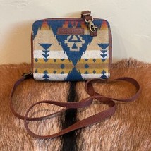 Pendleton Siskiyou Wool Crossbody Organizer Purse Detachable Strap Blue Yellow - £48.05 GBP