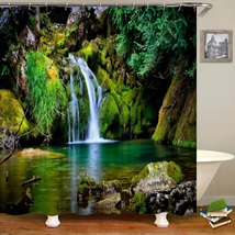 Printing Green Forest Waterfall Waterproof Shower Curtain Bathroom High quality - £18.65 GBP+