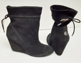 BCBGirls Wessy Ankle Boots Booties Wedge Suede Leather Fashion Black 6.5... - $48.00