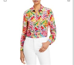 XS Alice + Olivia Willa Floral Print Silk Shirt in Garden Floral MSRP $330 - $199.99