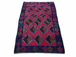 3&#39; X 4&#39; 7&quot; Vintage Handmade Tribal Wool Rug Balouchi Rug Afghan Rug Red Brown - £157.99 GBP